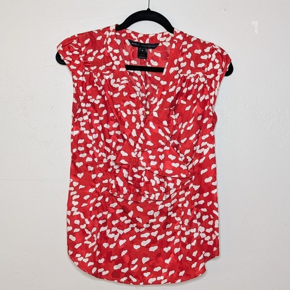 Marc By Marc Jacobs Flock Of Hearts Red And White Top Size 8 - Picture 1 of 8
